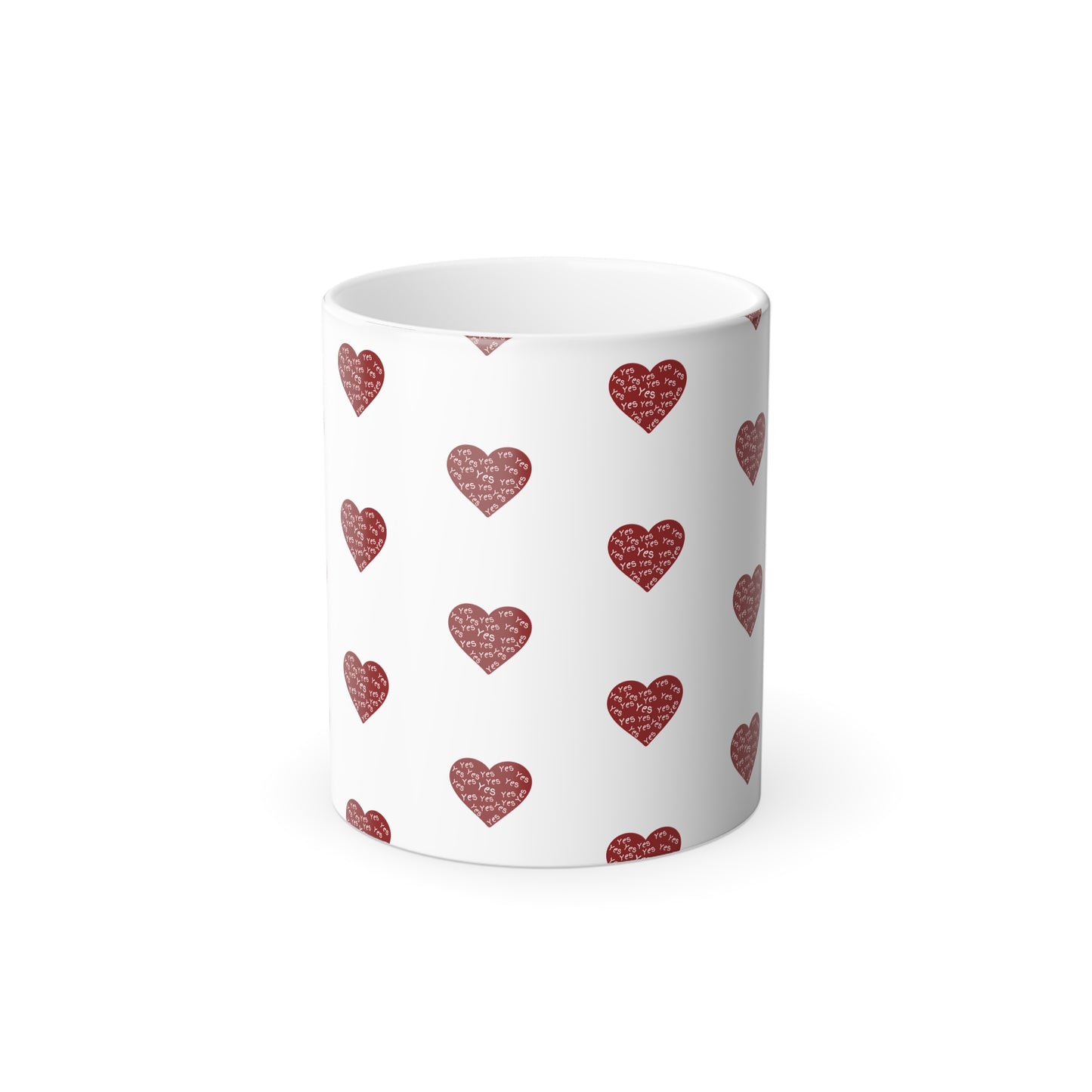 Yes to Love Hearts (Red Print) Color-Changing Affirmation Mug