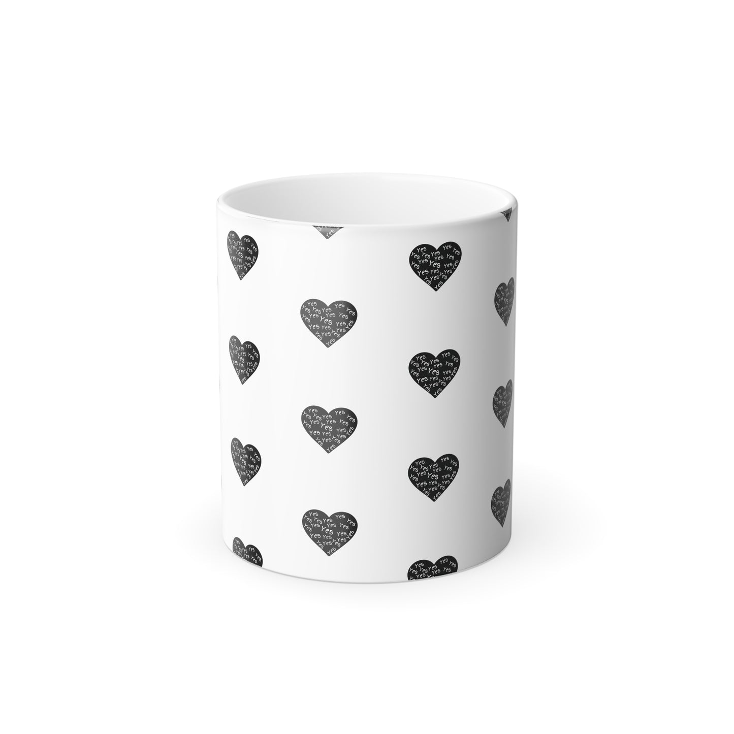 Yes to Love Hearts (Black Print) Color-Changing Affirmation Mug