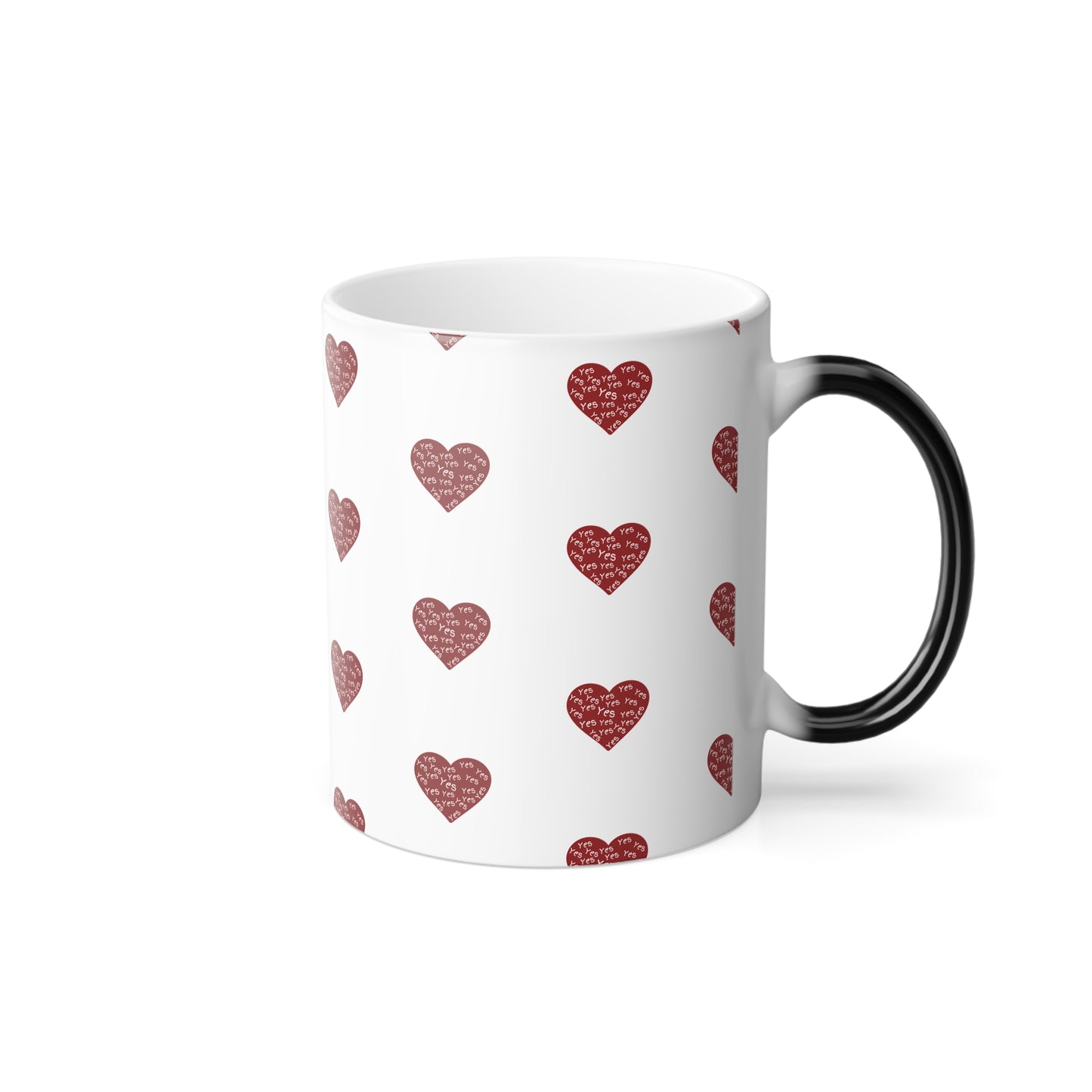 Yes to Love Hearts (Red Print) Color-Changing Affirmation Mug