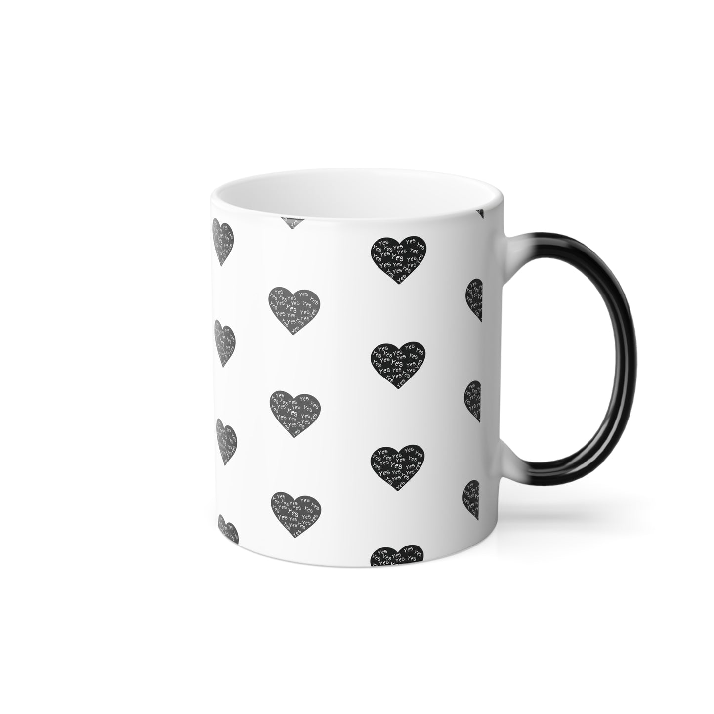 Yes to Love Hearts (Black Print) Color-Changing Affirmation Mug