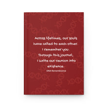 Red journal with white text and DNA symbol pattern on a white background