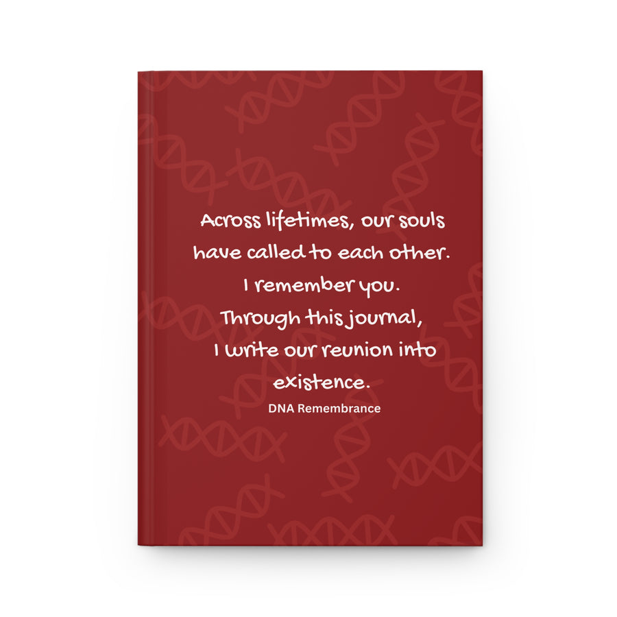 Red journal with white text and DNA symbol pattern on a white background