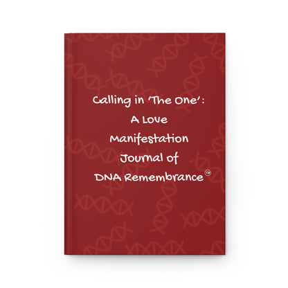 Red journal with white text on a white background