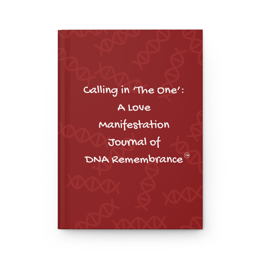 Red journal with white text on a white background